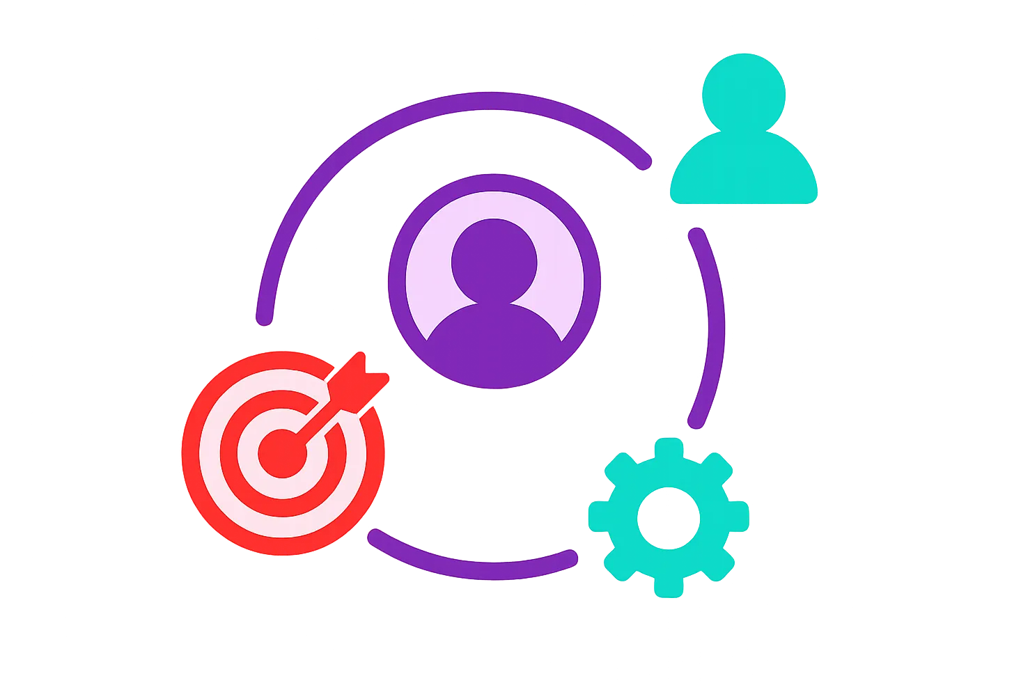 Symboliczny obraz personalizacji w marketingu - ikony ludzików, koło zębate i celownik.