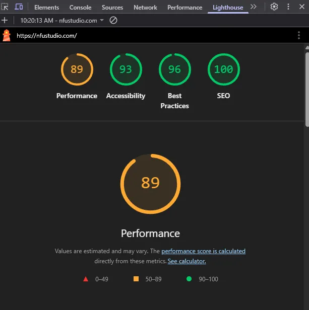 Lighthouse results - screenshot